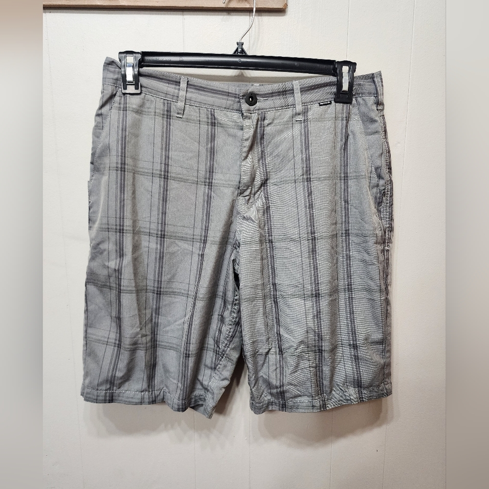 Hurley Shorts Size 32 Gray Plaid Men's Casual‎ Lightweight C354